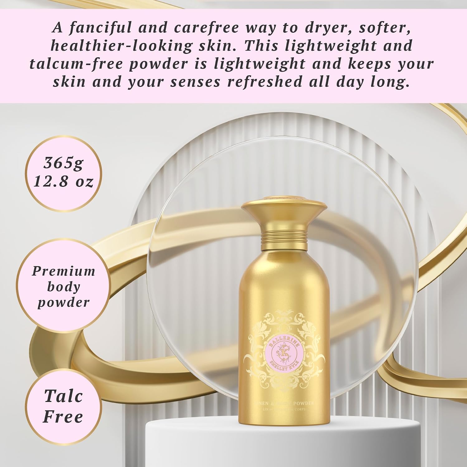 Talc-Free Body Powder for Women for Daily Use and After Bath - Ballerine 365 g (Puff not Included)