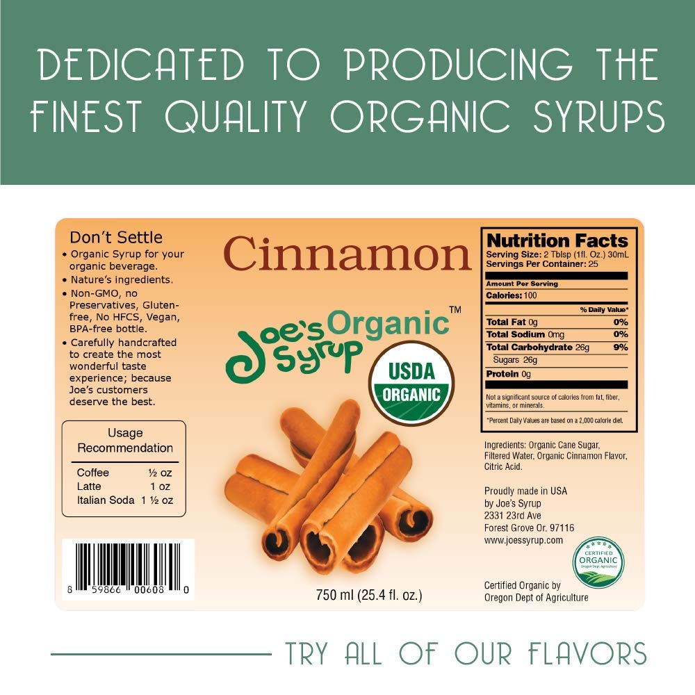 Joe’s Syrup Organic Flavored Syrup, Organic Strawberry, 750 ml | Vegan, gluten-free, Non-GMO, no HFCS; for cocktails & desserts