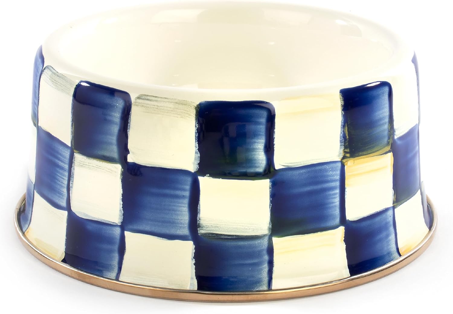MACKENZIE-CHILDS Enamel Pet Dish, Large, Black-and-White Courtly Check | Decorative cat and dog bowl for food and water, 40-ounce capacity