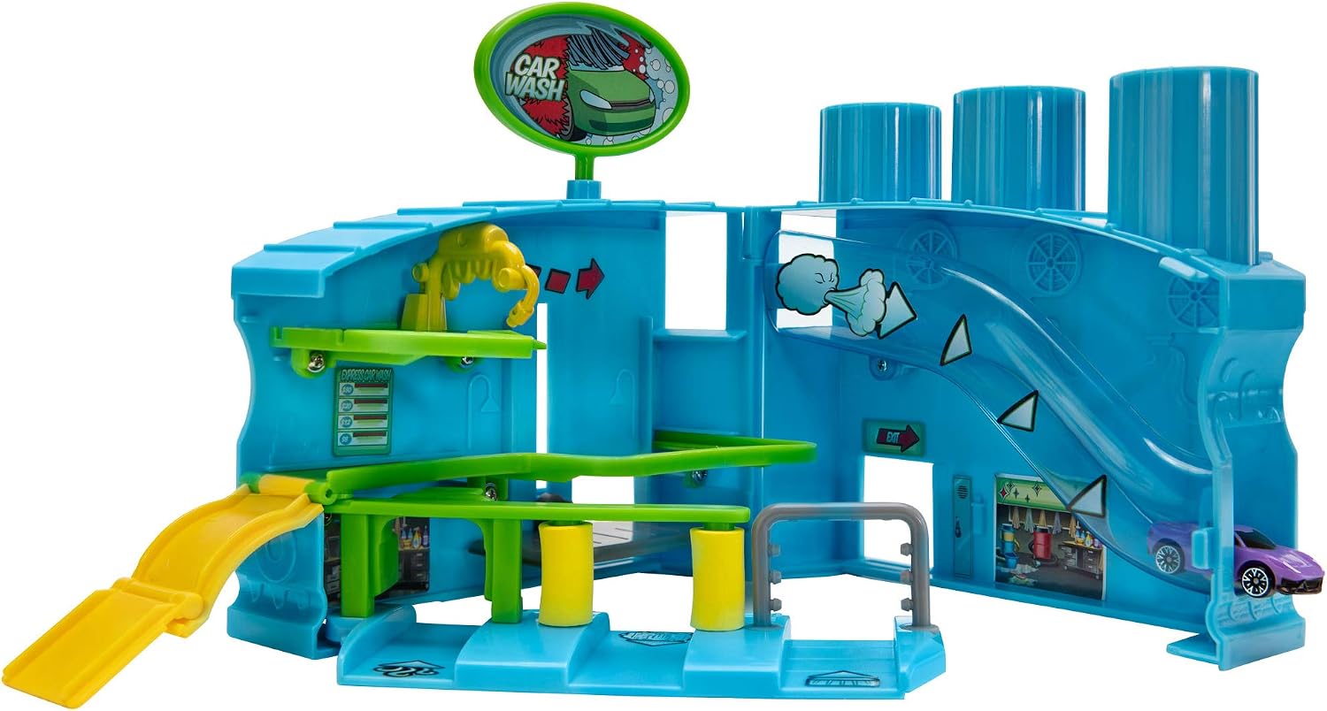 Micro Machines Core Playset, Car Wash Station - Expandable and Connectable to Other MM Sets, Includes One Exclusive Vehicle - Collect Them All