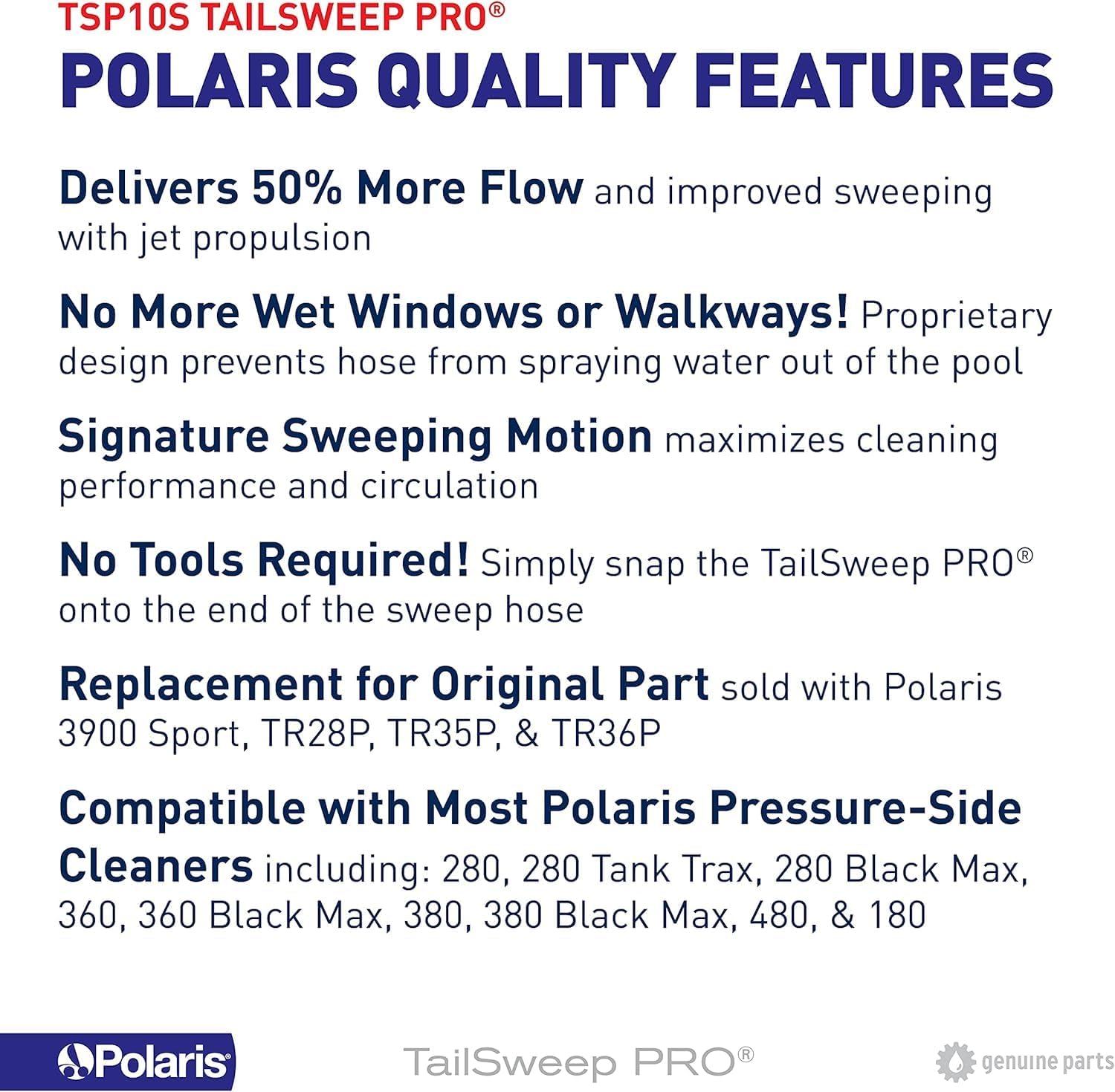 Polaris Genuine Parts TSP10S TailSweep PRO Replacement for Polaris Pressure-Side Pool Cleaners 280, 3900 Sport, 380, 360, 180