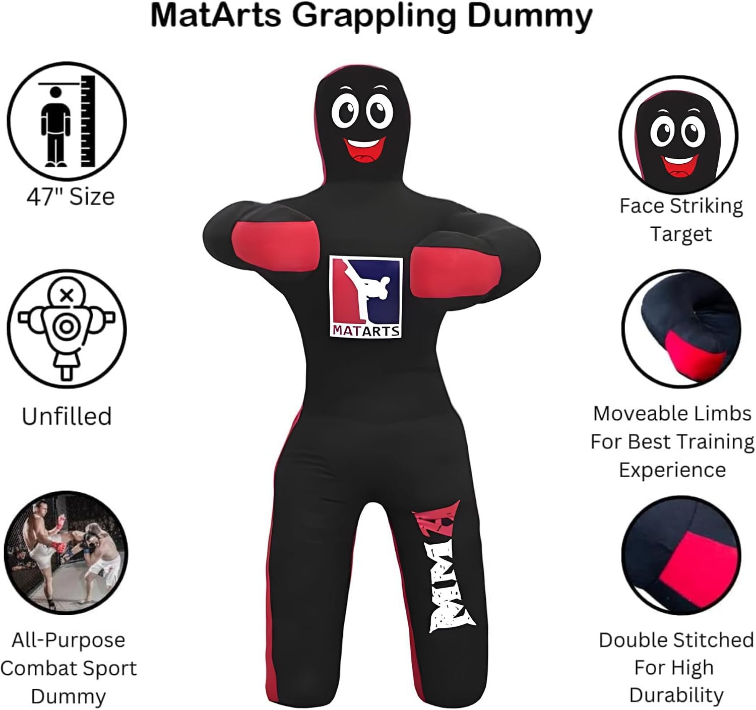 MMA Grappling Punching Dummy for Kids Combat Sports BJJ jiu Jitsu Judo Karate Taekwondo Wrestling Buddies Tackling and Boxing Dummies (47" / 4 Feet) - UNFILLED