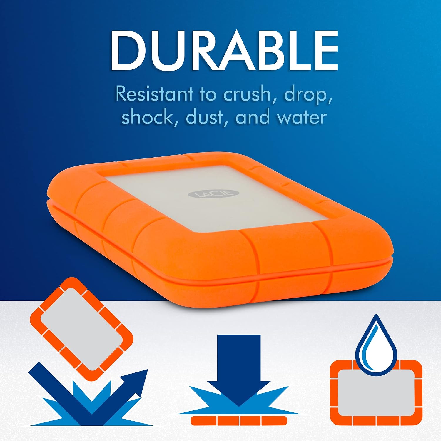 LaCie Rugged USB-C, 4TB, Portable External Hard Drive, Drop, Shock, Dust, Rain Resistant, for Mac & PC (STFR4000800) | Drop, Shock, Dust