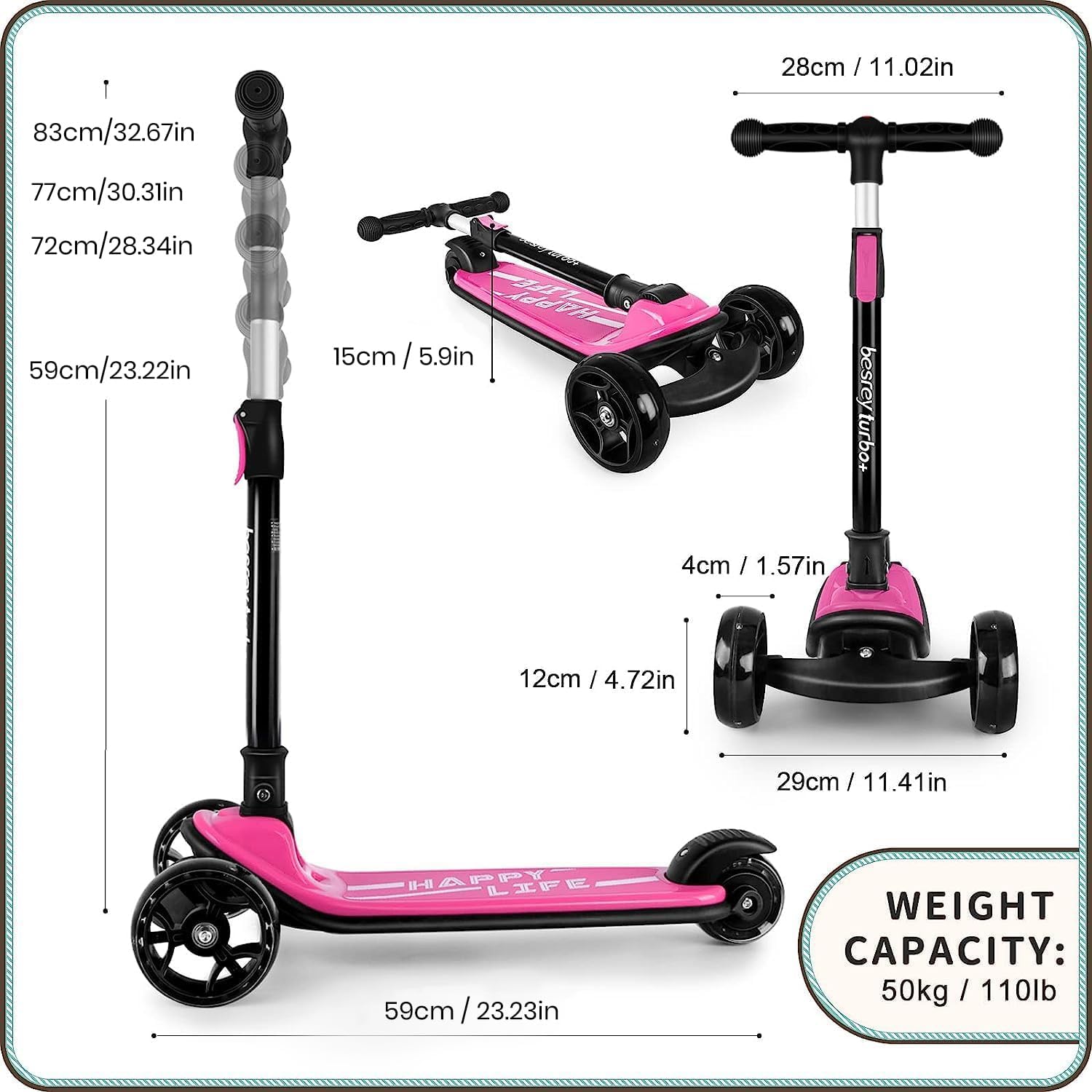 besrey 3 Wheel Scooter for Kids Ages 3-10 with 4 Adjustable Height