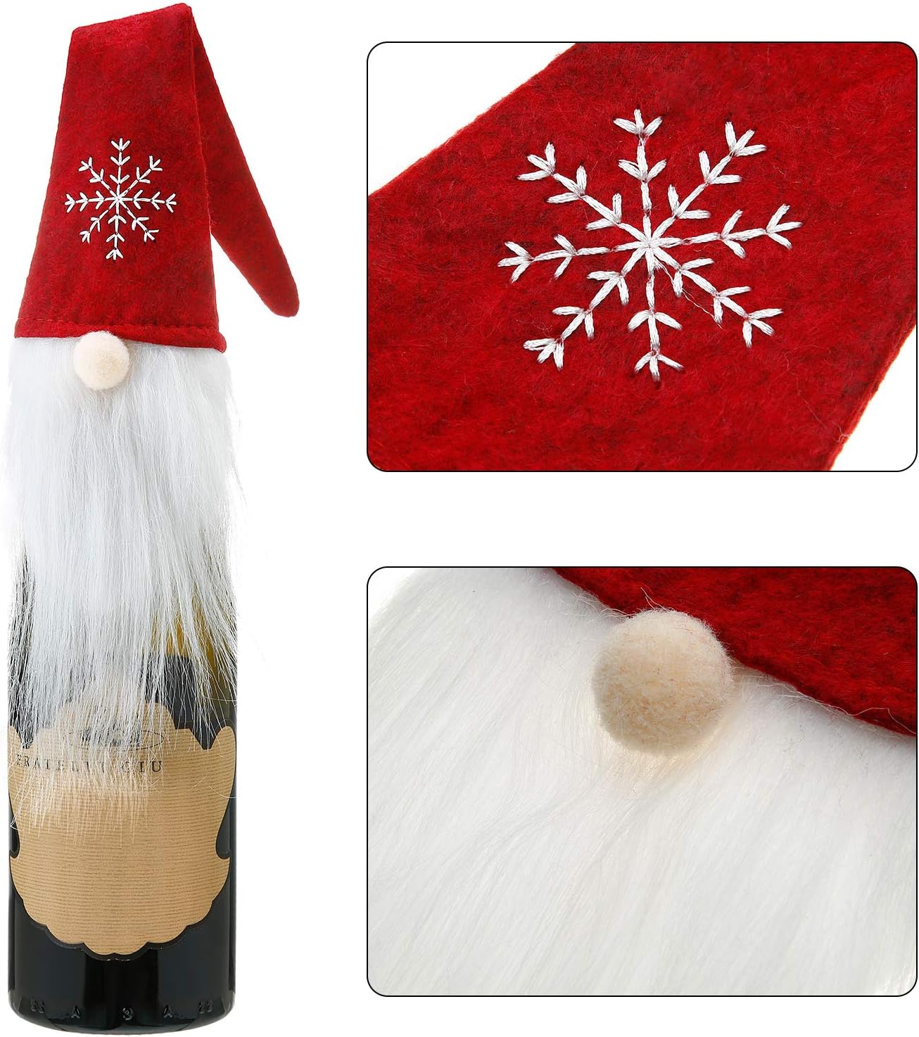 Boao 6 Sets Christmas Gnome Wine Bottle Covers Knit Toppers Party,Style 9