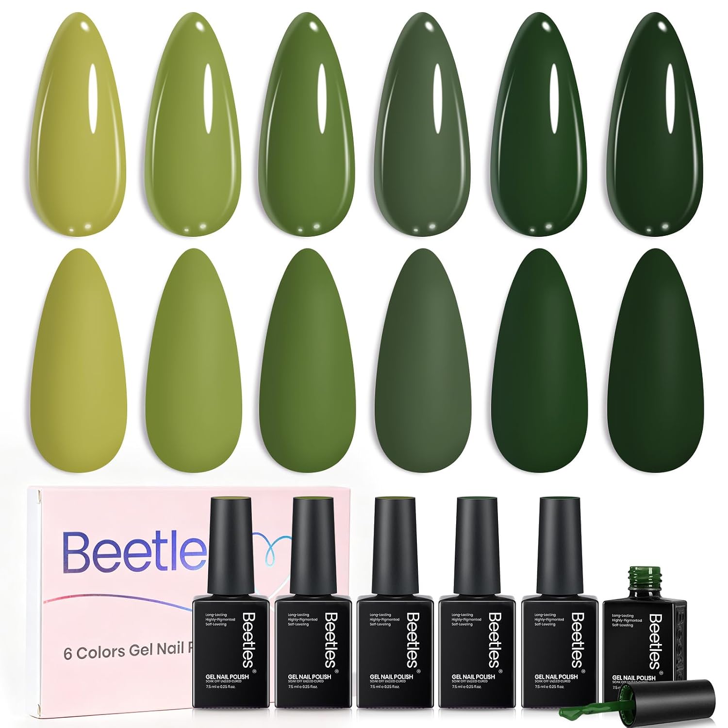 Beetles Green Gel Polish Set, 6 Colors Misty Forest Collection