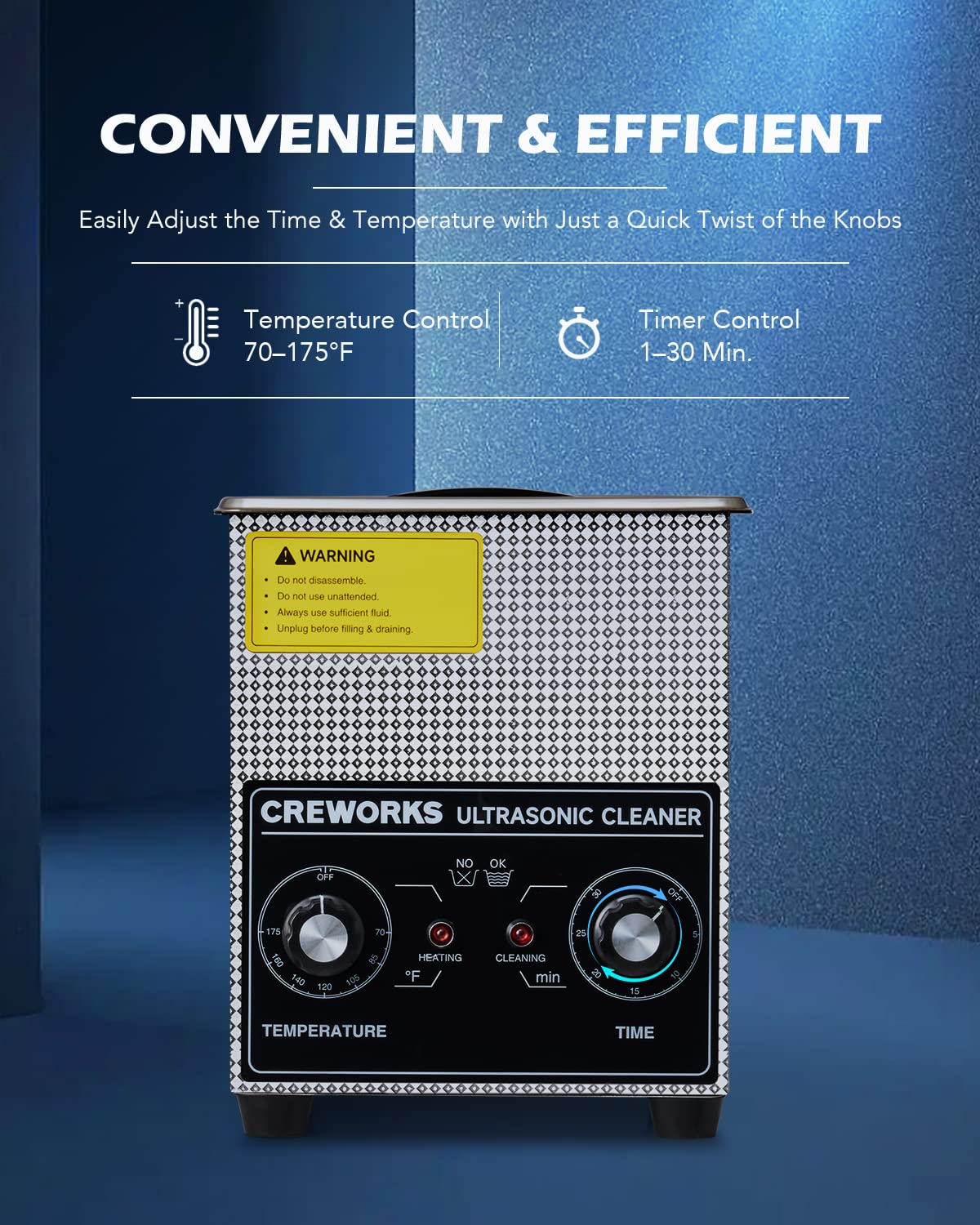 CREWORKS 3.2L Ultra Sonic Cleaning Machine - 120W Cavitation 100W Heat