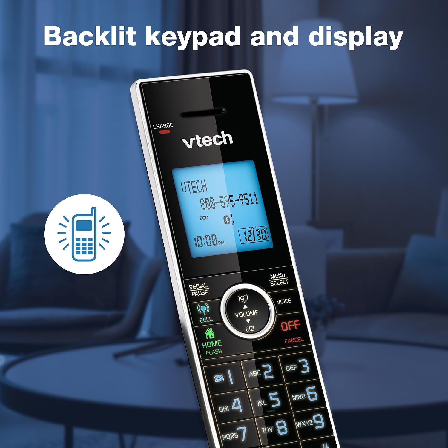 VTech DS6771-3 Connect to Cell, Cordless Phone with Answering Machine, DECT 6.0 Headset+2 Handset Intercom, Bluetooth, Caller ID/Call Waiting, Expandable System - Silver/Black