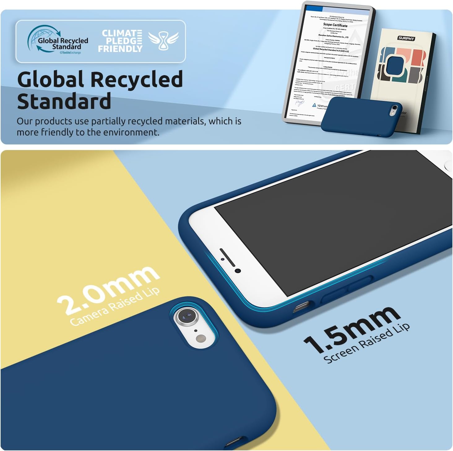 SURPHY Designed for iPhone SE Case, iPhone 8 Case, iPhone 7 Case, Liquid Silicone Phone Case for iPhone se 3rd 2nd SE 2022 SE 2020, Blue