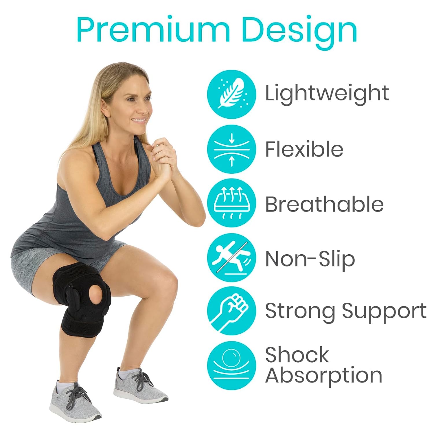 Vive Hinged Knee Brace - Relieves ACL, MCL, Meniscus Tear - Lightweight, Comfortable, Breathable Open Patella Wrap with Side Stabilizers - for Women & Men - Adjustable Strap for Tendonitis | Comfortable, Breathable Open Patella Wrap with Side Stabilizers…