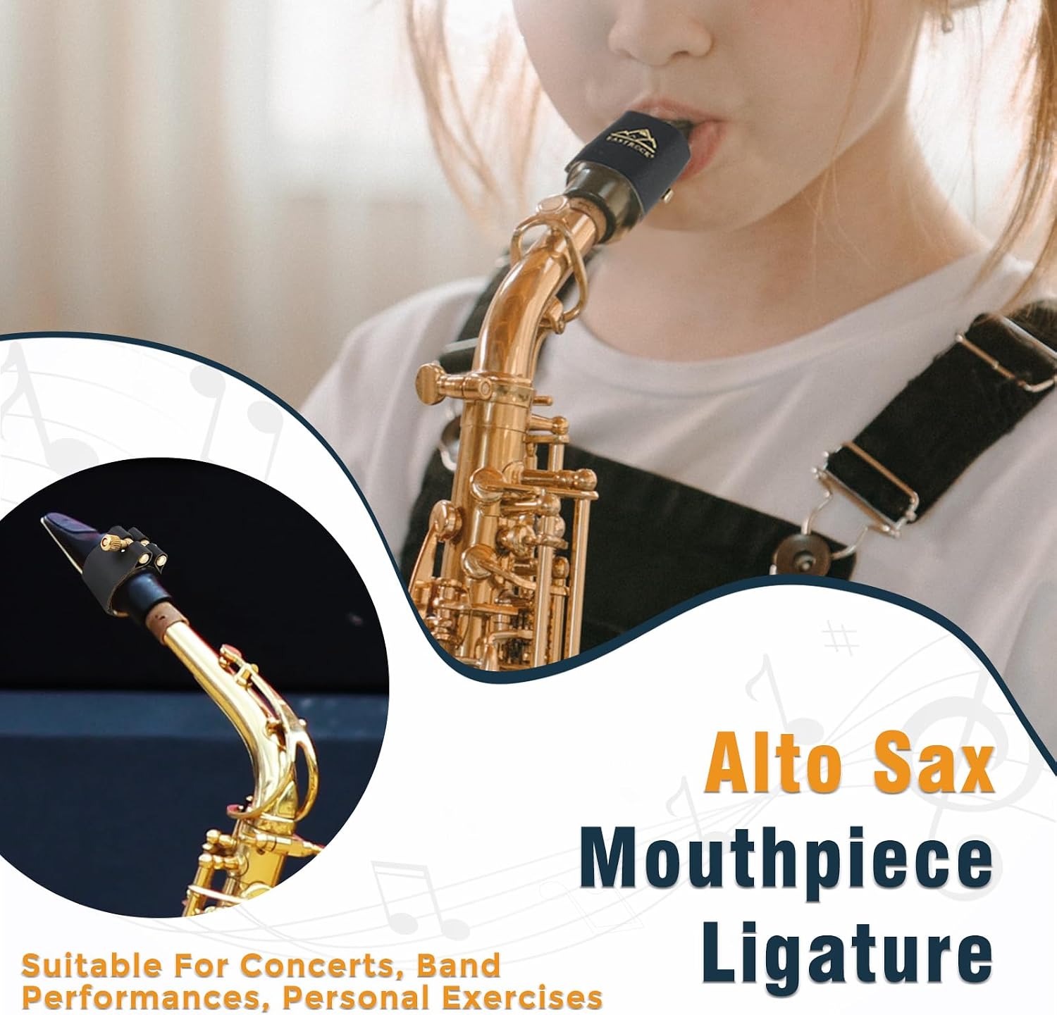 EASTROCK Alto Saxophone Ligature Kit, Metal Ligature for Saxophone Mouthpiece with Plastic Cap, Wind Musical Instruments Accessory for Beginner and Student