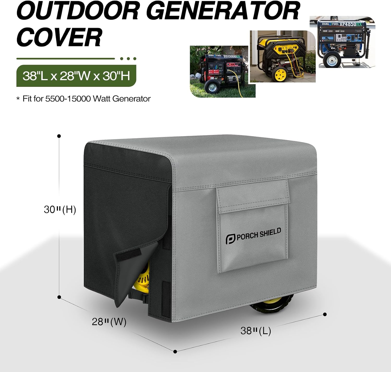 Porch Shield Waterproof Universal Generator Cover 32 x 24 x 24 inch - for Most Generators 5000-10000 Watt, Black