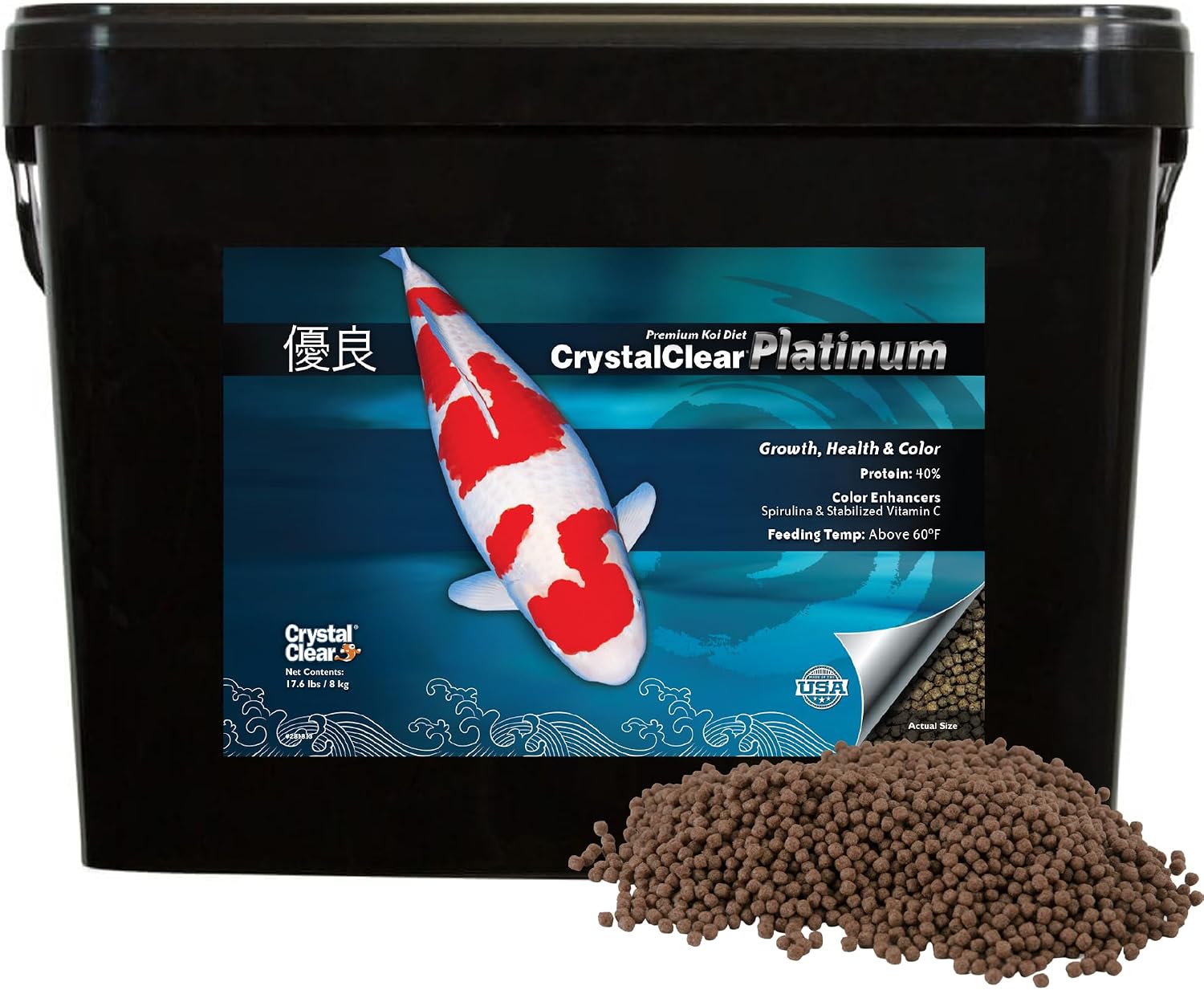 CrystalClear Platinum Fish Food Floating 5mm Pellets, 17.6 lbs | For Koi & Goldfish, premium nutrition to boost growth, color, and wellness in backyard ponds & water gardens