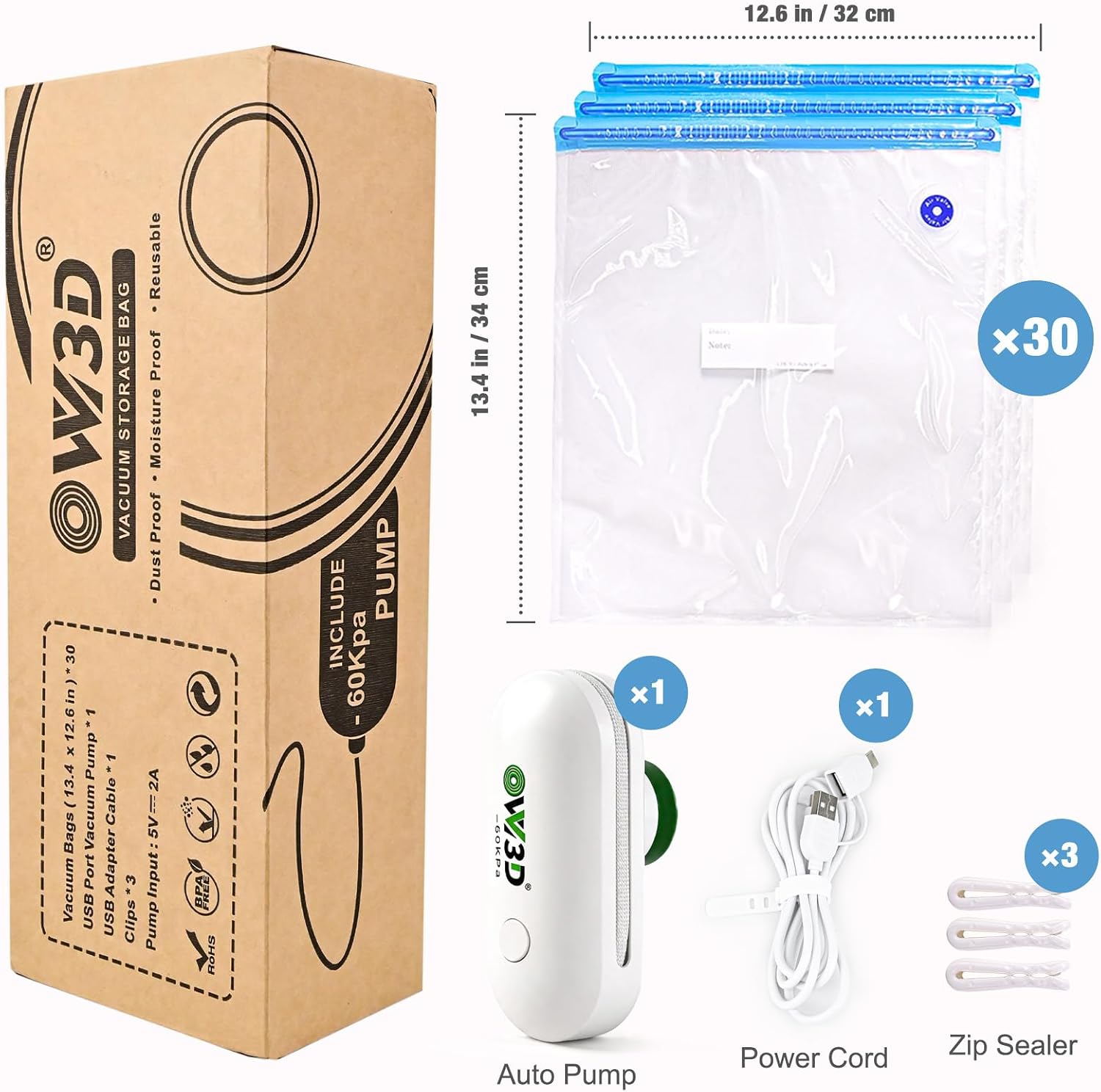 30 Pcs Filament Vacuum Storage Bags with Upgraded Pump for 3D Printer Accessories