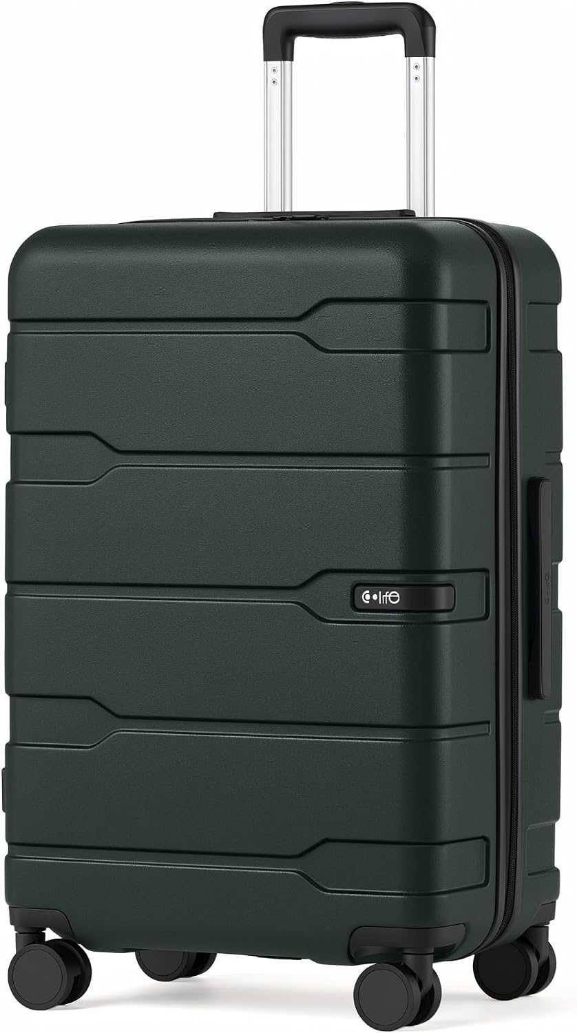 Coolife Medium Checked Luggage Hardside Suitcase with Spinner Wheels, 24in | Lightweight ABS+PC, Rolling Travel Suitcase with TSA Lock, Spinner Wheels, Durable Zipper, Charcoal