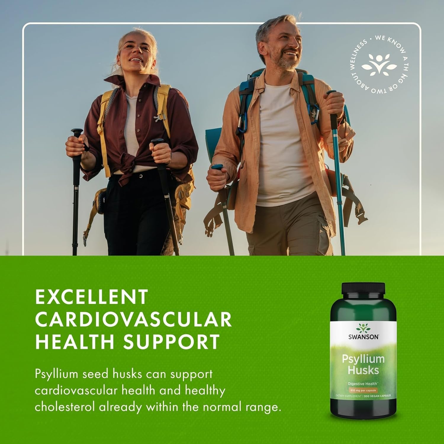 Swanson Psyllium Husk Dietary Fiber Supplement, 610 mg, 300 Capsules | Promotes Overall Health and Easier Elimination, Supports a Feeling of Fullness and Satiation, Plant-Based Dietary Fiber
