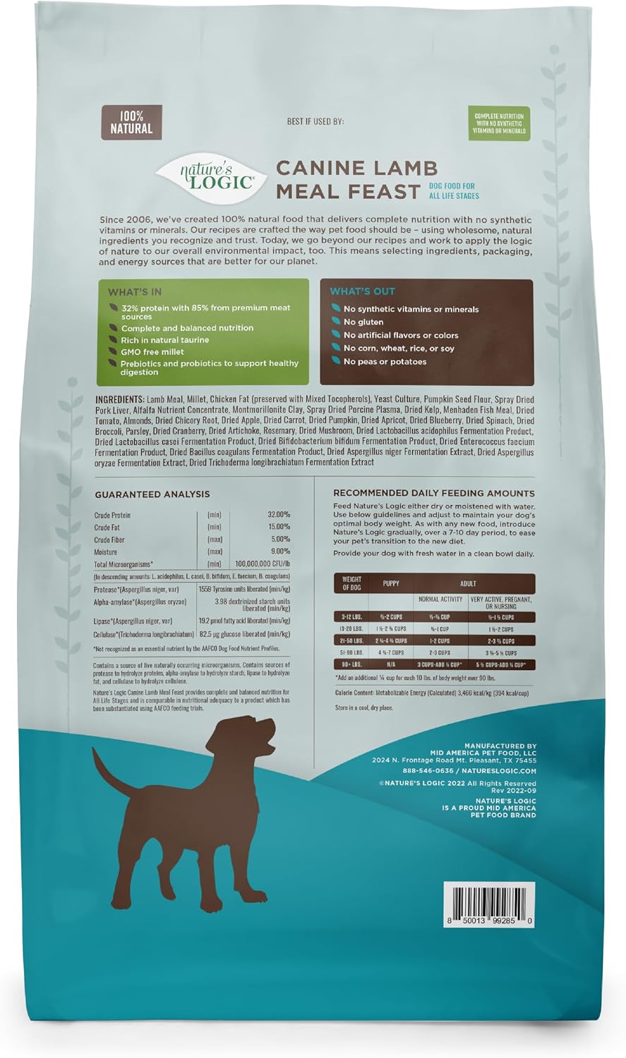 NATURE'S LOGIC Dry Dog Food - Beef Meal Feast Dry Kibble, 13 lb