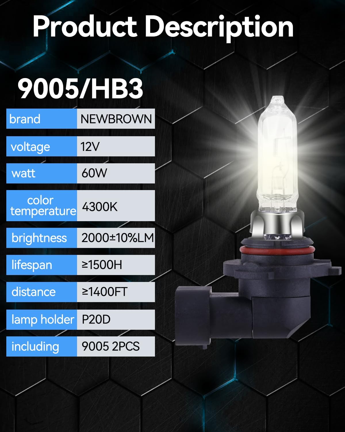 NEWBROWN H11 Headlight Bulb Halogen 5000K Super White Light Long Life Replacement PGJ19-2 12V/55W (H11, 2 Pack)