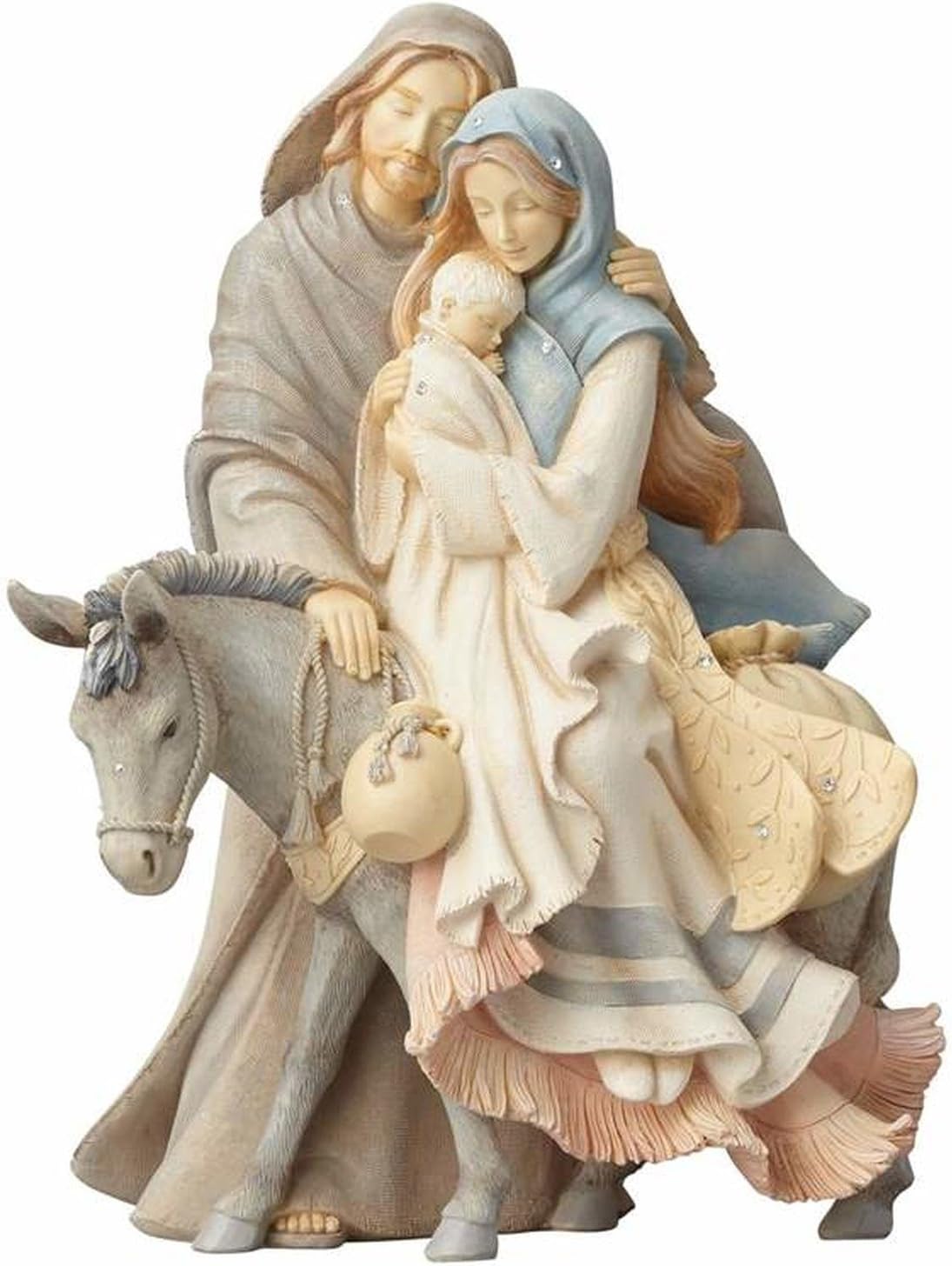 Foundations (4058697) Holy Family with Donkey Stone Resin Figurine, 9.45”