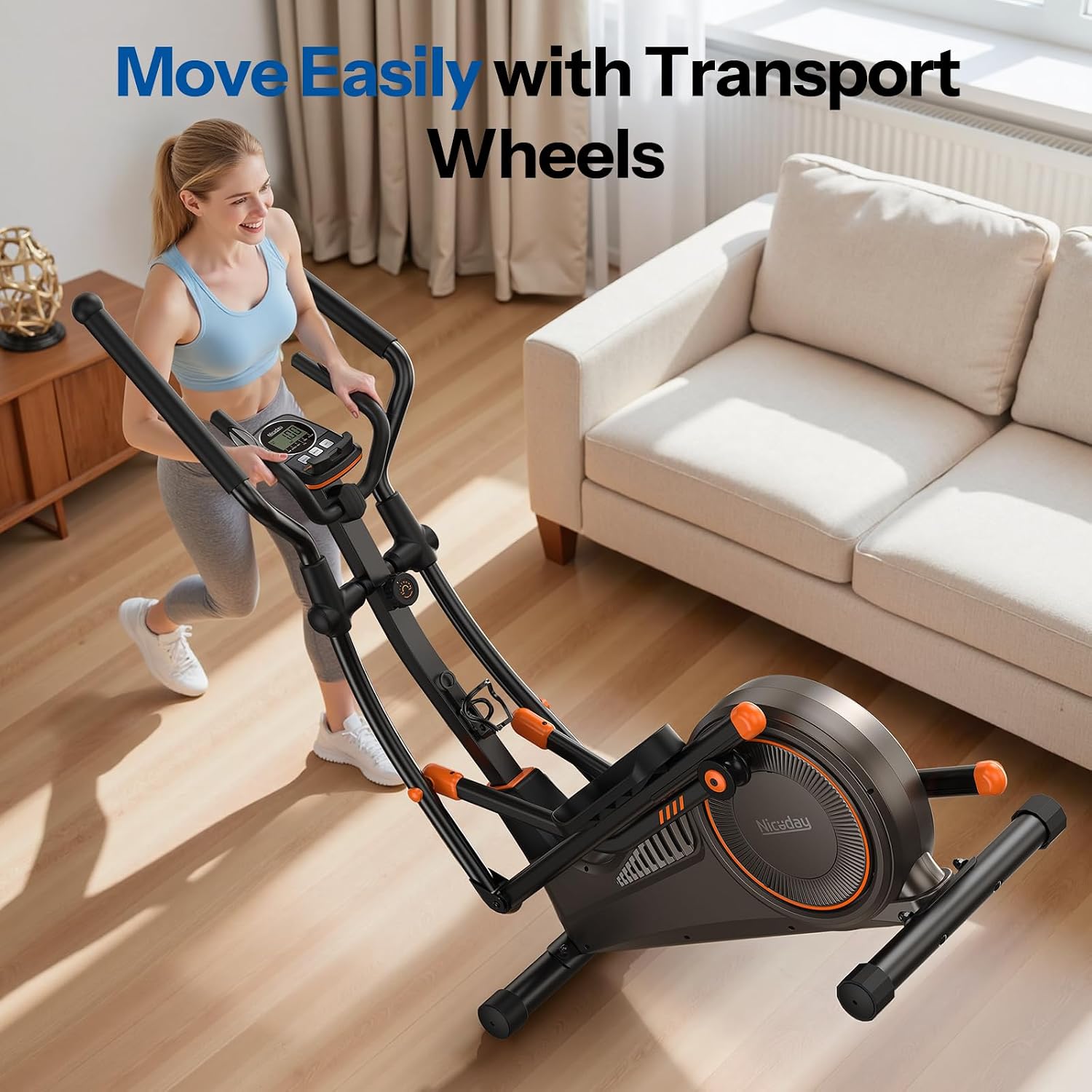 Niceday Elliptical Exercise Machine with 15.5/18/19IN Long Stride | Compact Elliptical Machine for Home Use, 16 Resistance Levels; 400LBS Stable Loading Capacity; Kinomap APP Support