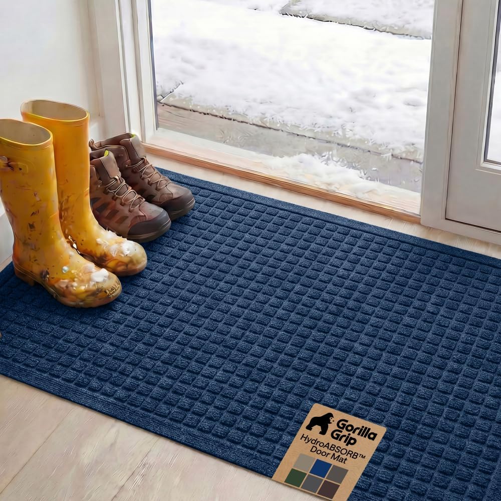 GORILLA GRIP® HydroABSORB Door Mat for Indoor Outdoor Use, 29x17 Black