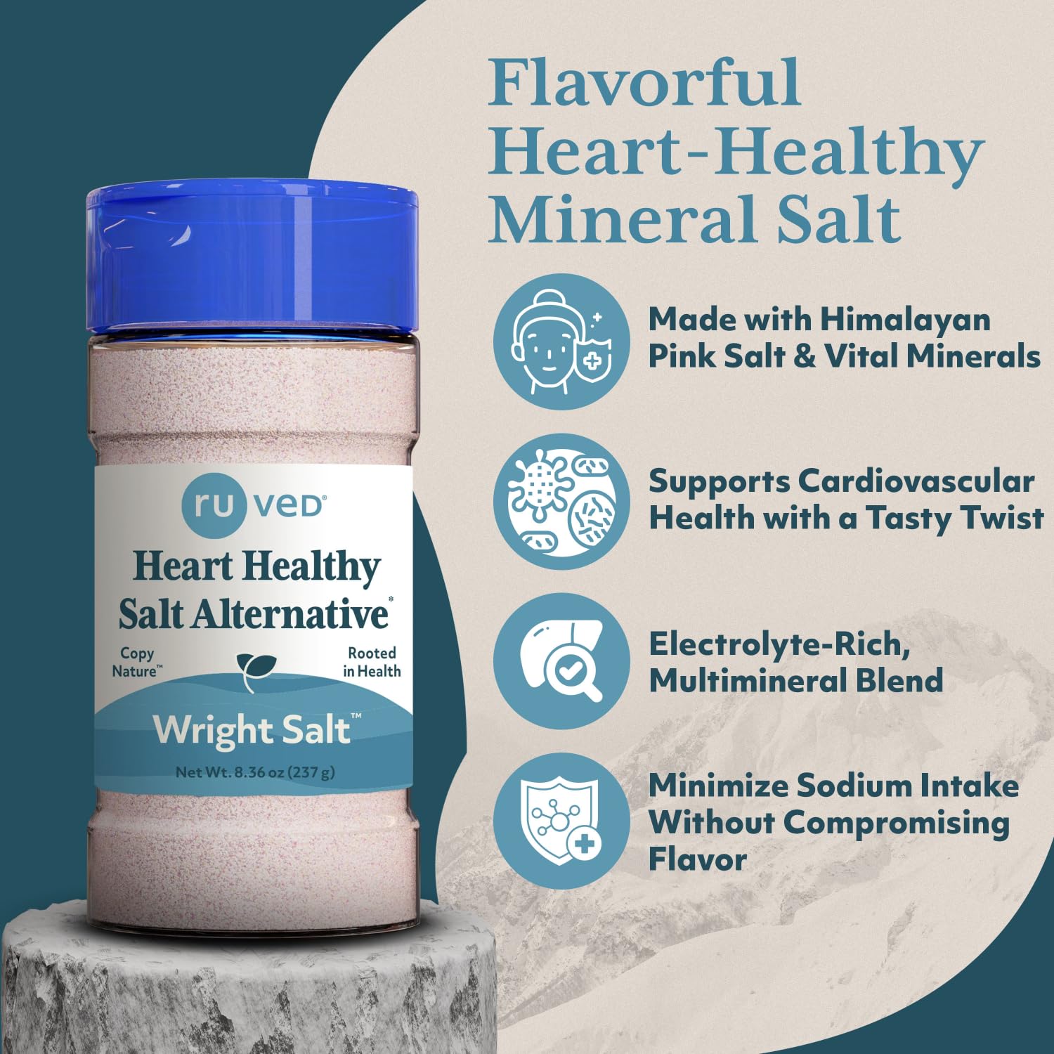 ruved Wright Salt, Fine Himalayan Pink Salt, Finely Ground, 8.4 Ounces