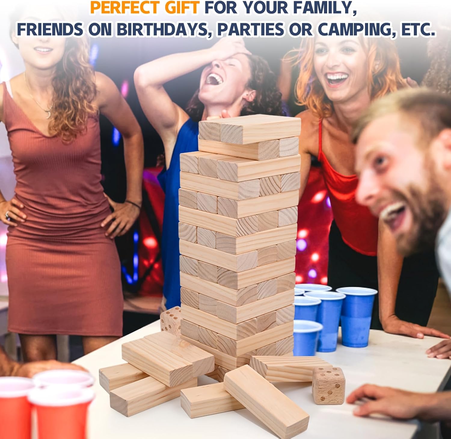 Megwoz Giant Tumble Tower Games for Kids and Adults 57 Blocks New Zealand Pine Wooden Blocks Stacking to Over 4.2FT Family Game for Indoors Outdoors