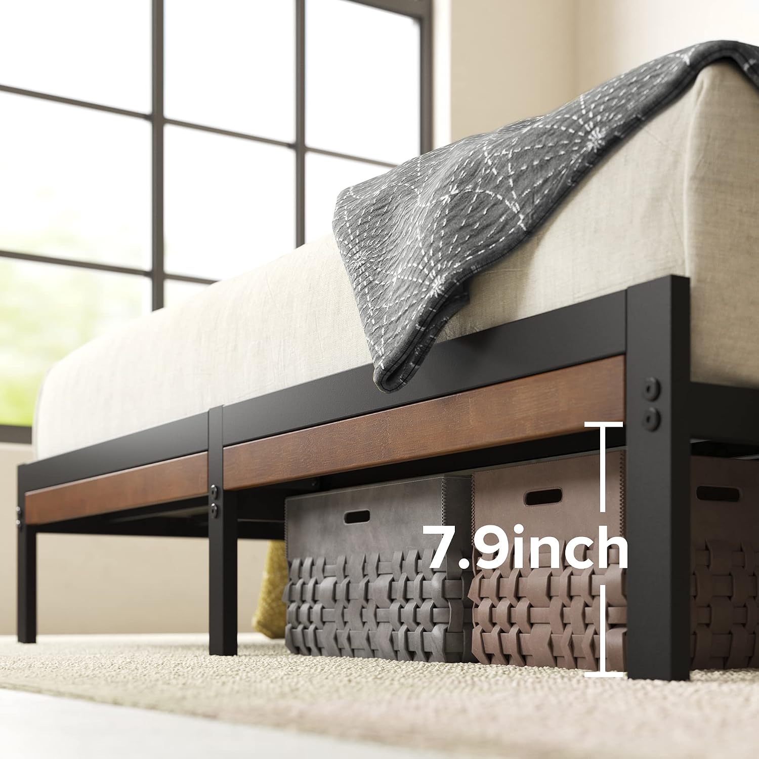Zinus Kai Platform Bed Frame, RGB LED Lights, No Box Spring Needed, Full | Two-Tier Headboard for Space-Saving Storage, Built-in USB Charging Station, Soft Ambient Night Light