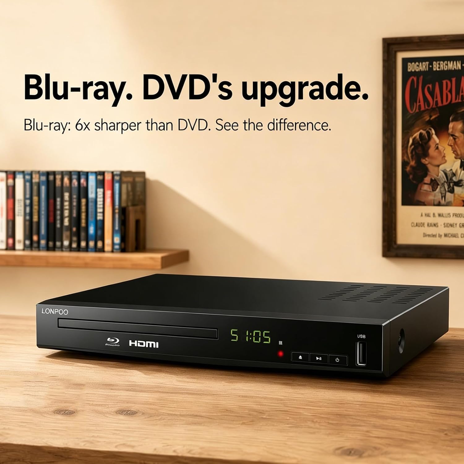 Blu Ray Player for TV, Full HD DVD Player HDMI with Dolby Digital TrueHD/DTS | Region A Blu-ray, Region Free DVD Disc, DVD Upscaling