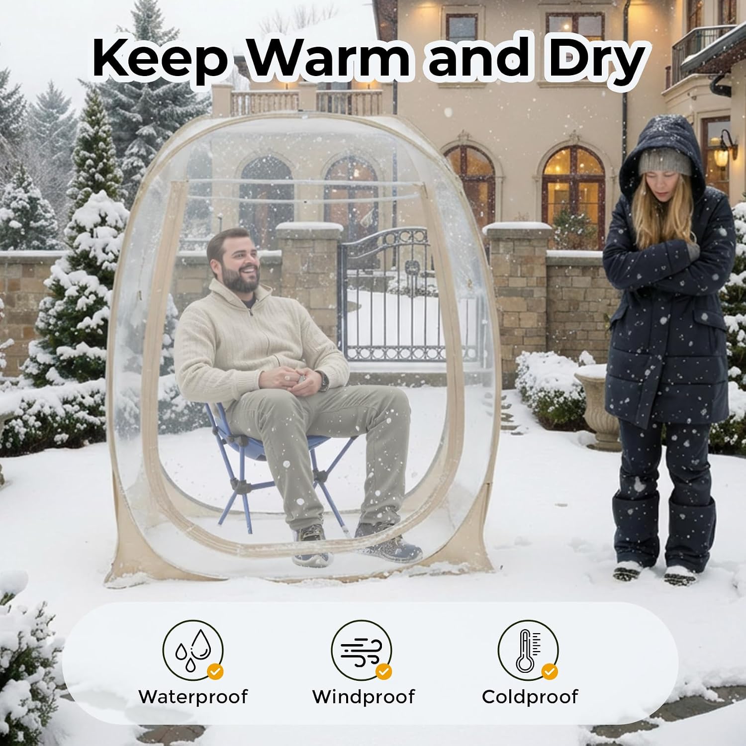 Alvantor® Pop Up Bubble Tent® - 6’ x 6’ Instant Igloo Tent® - 2-3 Person Screen House for Patios - Large Oversize Weather Proof Pod - Cold