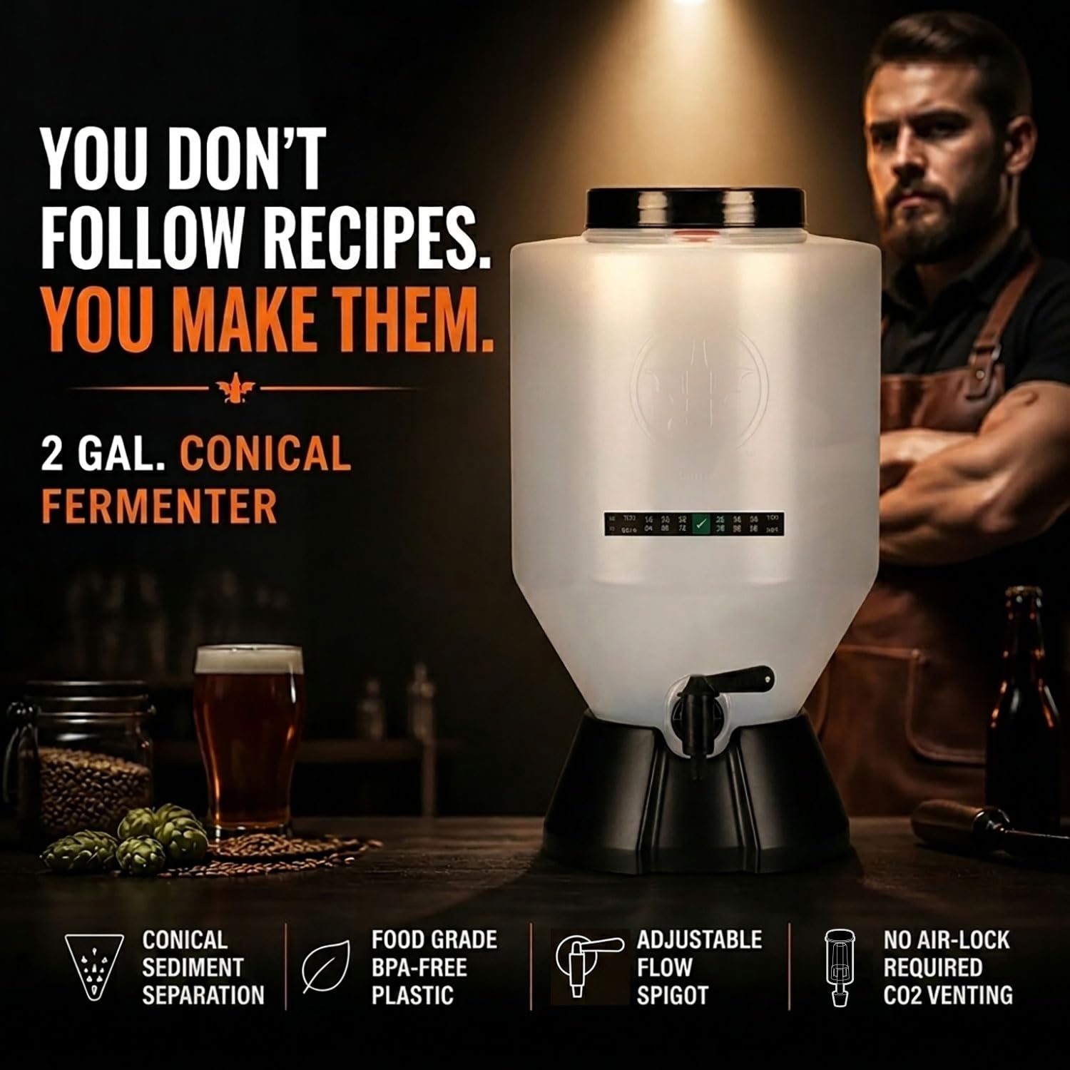 Conical Fermenting System - NO AIRLOCK OR Siphon Required - Made of BPA Free Food Grade Plastic that imparts Zero unwanted Flavors into Your Brew!