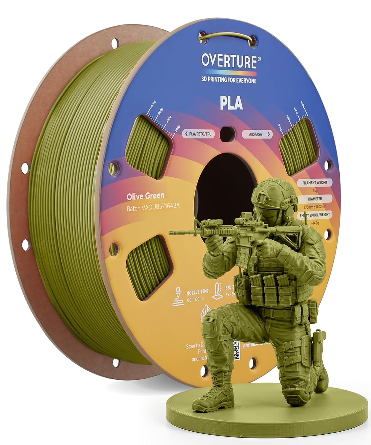 OVERTURE High Speed PLA Filament 1.75mm 3D Printer Filament,1kg White