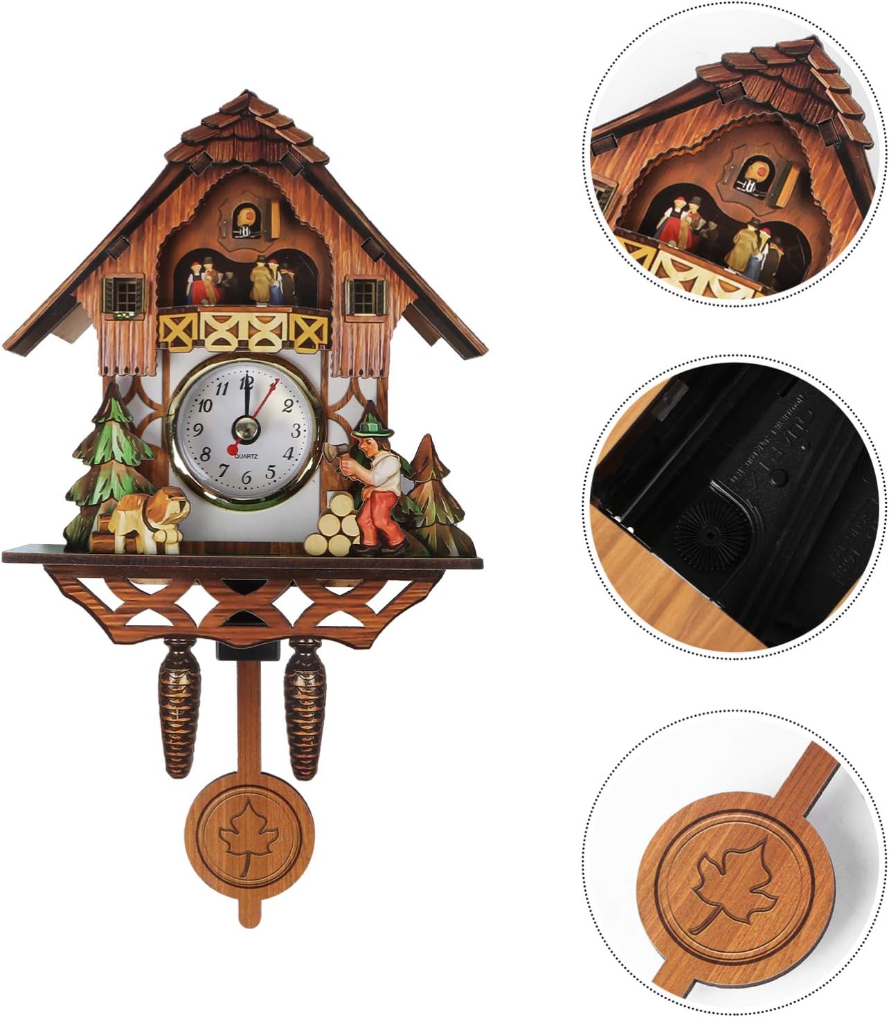 Vosarea Wooden Wall Clock,Small Clock Decor,Cuckoo Shaped Clock Antique Pendulum for Home Kids Room Bedroom Decor