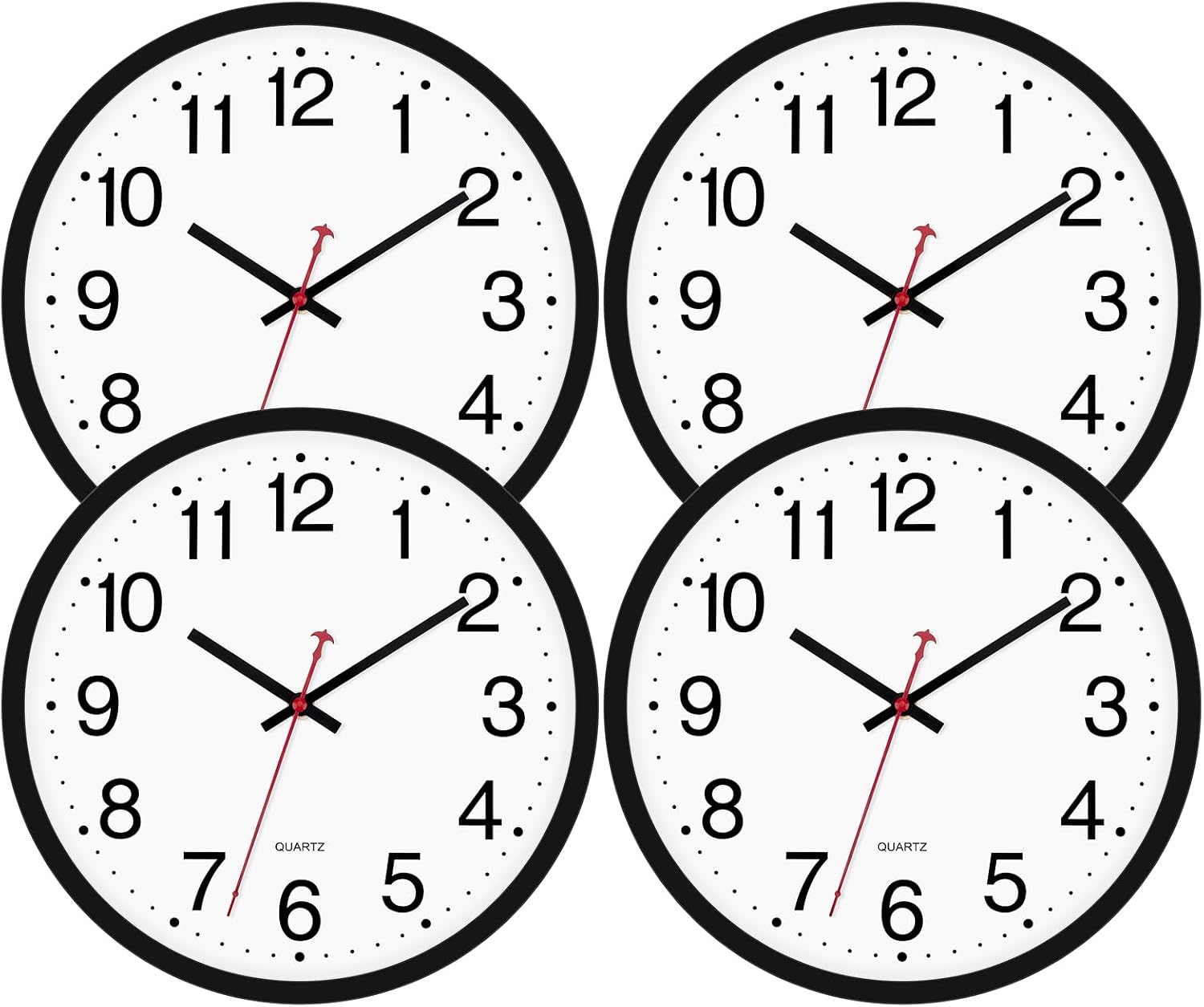 Foxtop 12 Inch Wall Clock Silent Battery Operated Analog Clock, Black