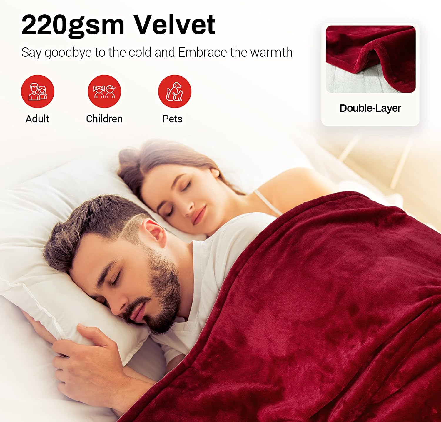 SUNVIVI Heated Blanket King Size, Heating Electric Throw Blanket Dual Control, 10 Heat Settings, 12 Hours Auto Off, Machine Washable, ETL Certified