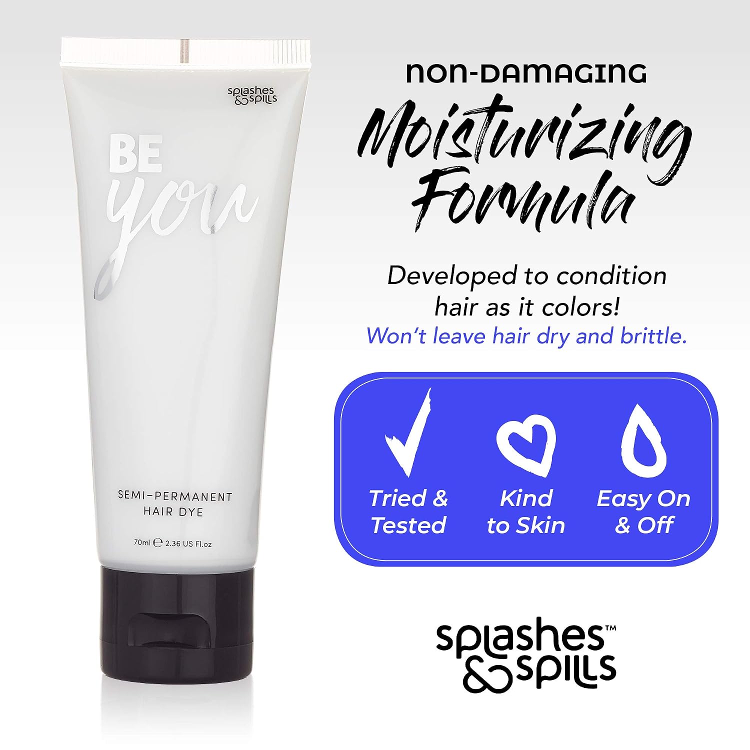 Semi-Permanent Butter Blonde Hair Dye - Vibrant 2.36 Oz. Tubes Temporary Hair Color - Ammonia and Peroxide Free -Vegan and 100% Cruelty-Free Toner - Lasts for 7-15 Shampoos - by Splashes and Spills