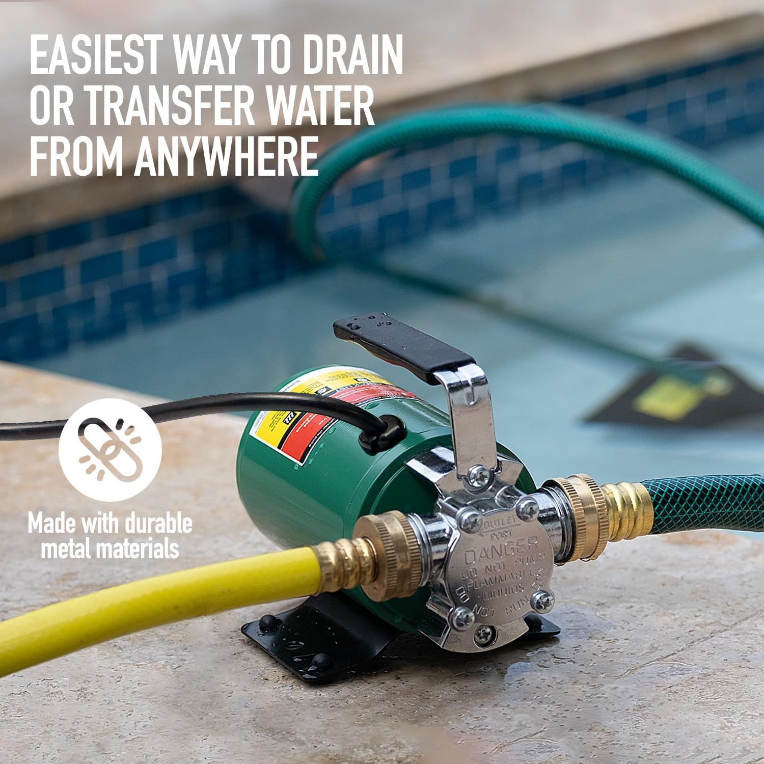 SumpMarine Water Transfer Pump, 115V 330 Gallon Per Hour - Portable Electric Pump with 6' Hose Kit, Remove Water From Pools, Rain Barrel, Aquariums