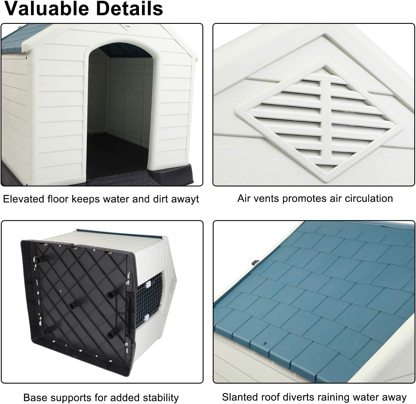 Bonnlo Plastic Dog House, 33" Pet Dog Kennel with Door Water Resistant for Small Medium Sized Dogs, Indoor & Outdoor Use (32.7" H)