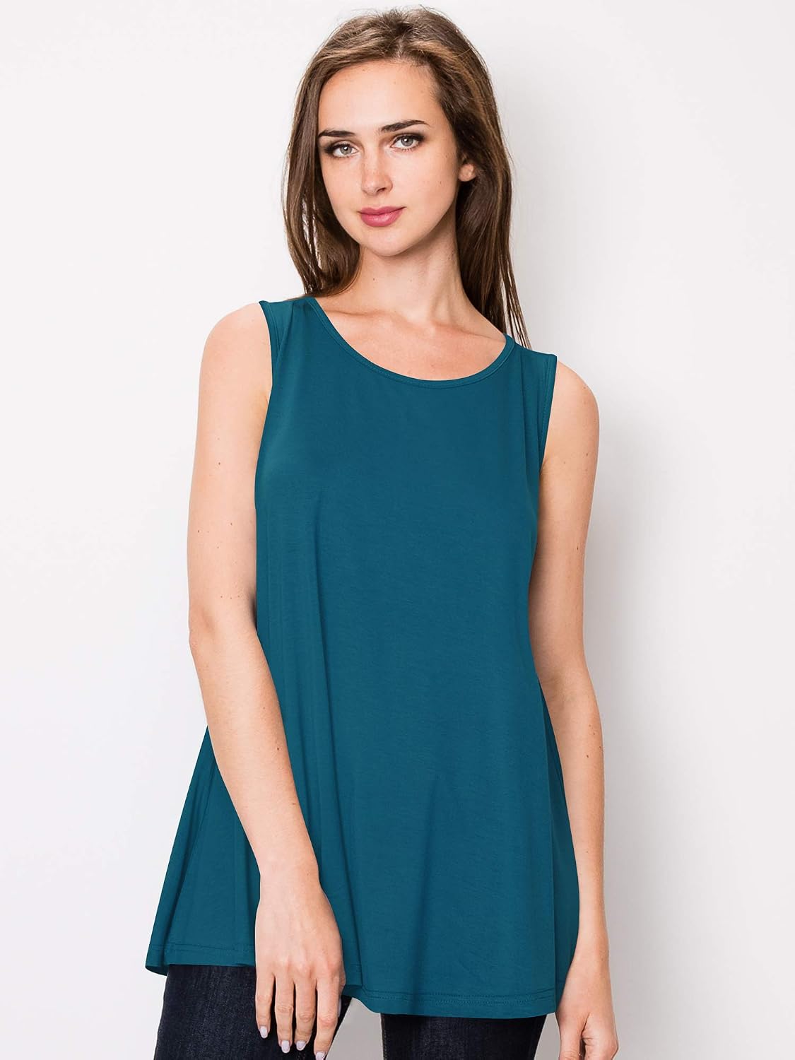 Lock and Love Women Solid Short Sleeve/Sleeveless Tunic for Leggings Swing Tunic Flare Tank Tops S-5XL Plus Size Made in USA