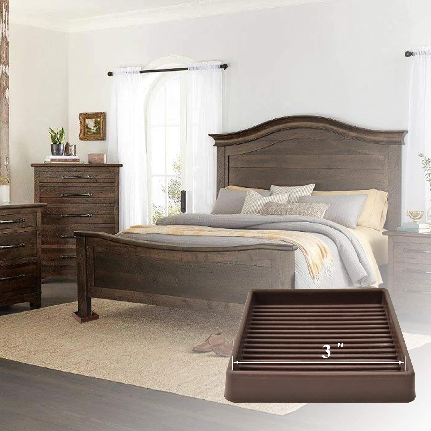 Yelanon Furniture Coasters 8 Pcs 3" Square Brown Caster Cups for Hardwood