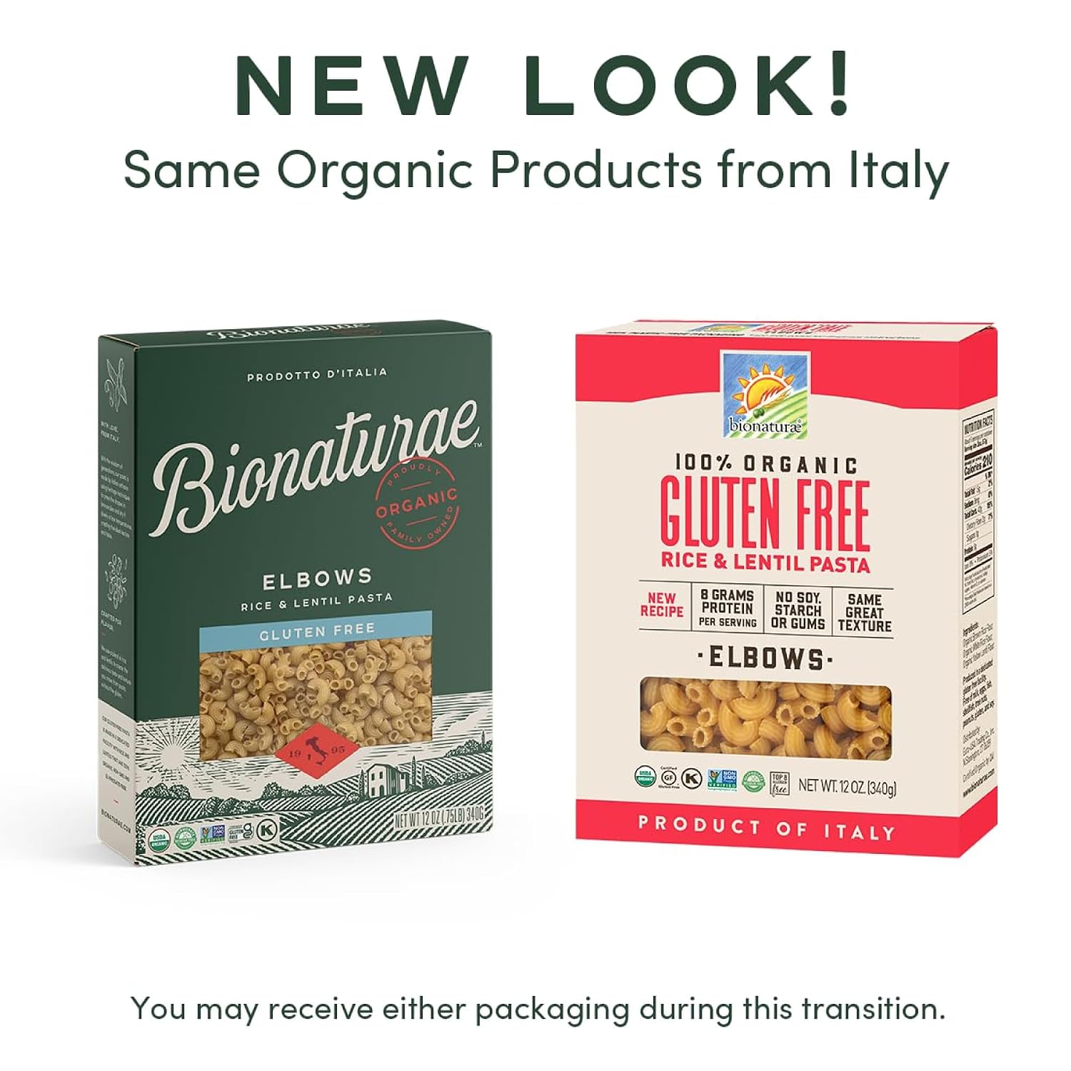 Bionaturae Elbow Pasta Noodles - Gluten Free Pasta Organic, Rice & Lentil Pasta, Kosher Certified, High Protein, Non-GMO Verified, USDA Certified, Gluten Free Pastas, Crafted in Italy - 12 Oz, 3 Pack