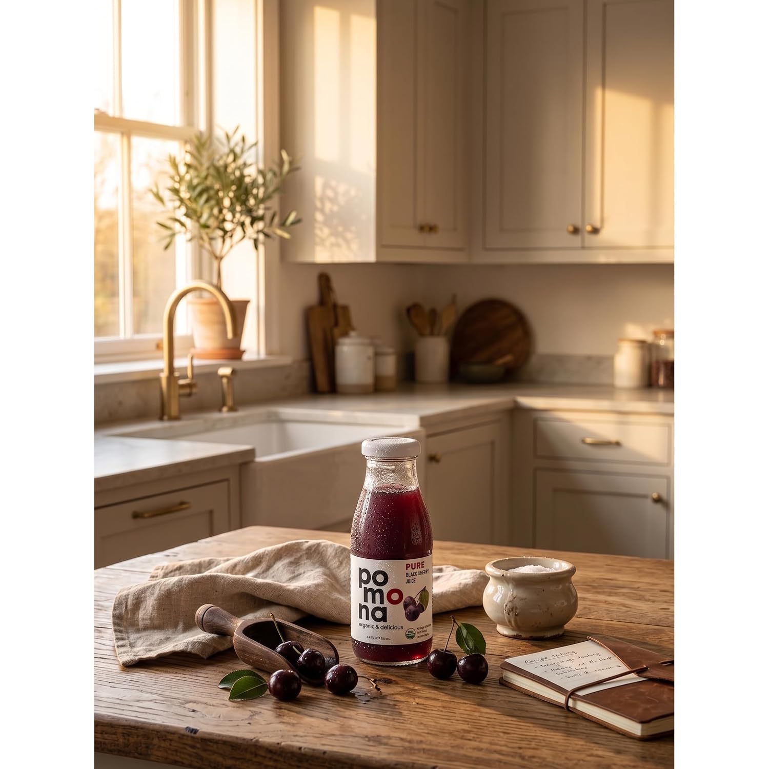 Pomona Organic Pure Black Cherry Juice, Cold Pressed Organic Juice, Non-GMO, No Sugar Added, Not from Concentrate, Gluten Free, Kosher Certified, Preservative Free 8.4 Ounce (Pack of 12),