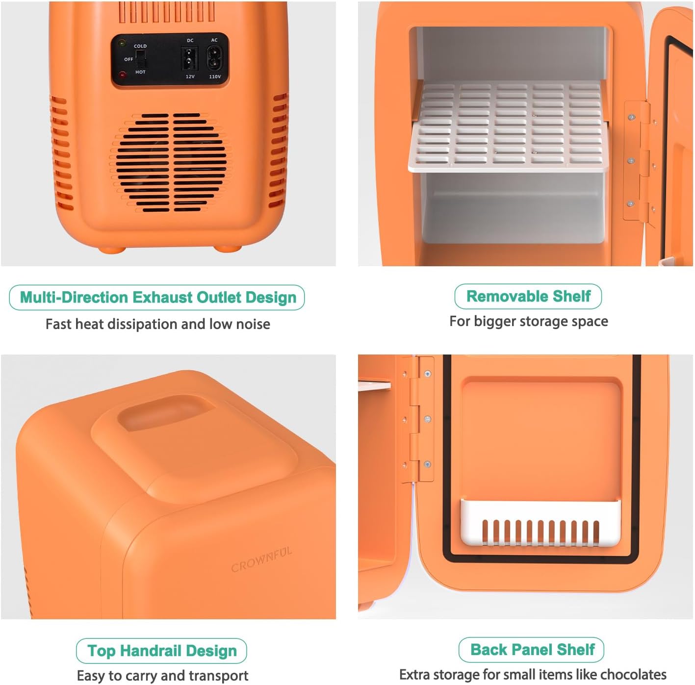CROWNFUL Mini Fridge, 4 Liter/6 Can Portable Cooler and Warmer Personal Refrigerator for Skin Care, Cosmetics, Beverage, Food, Great for Bedroom