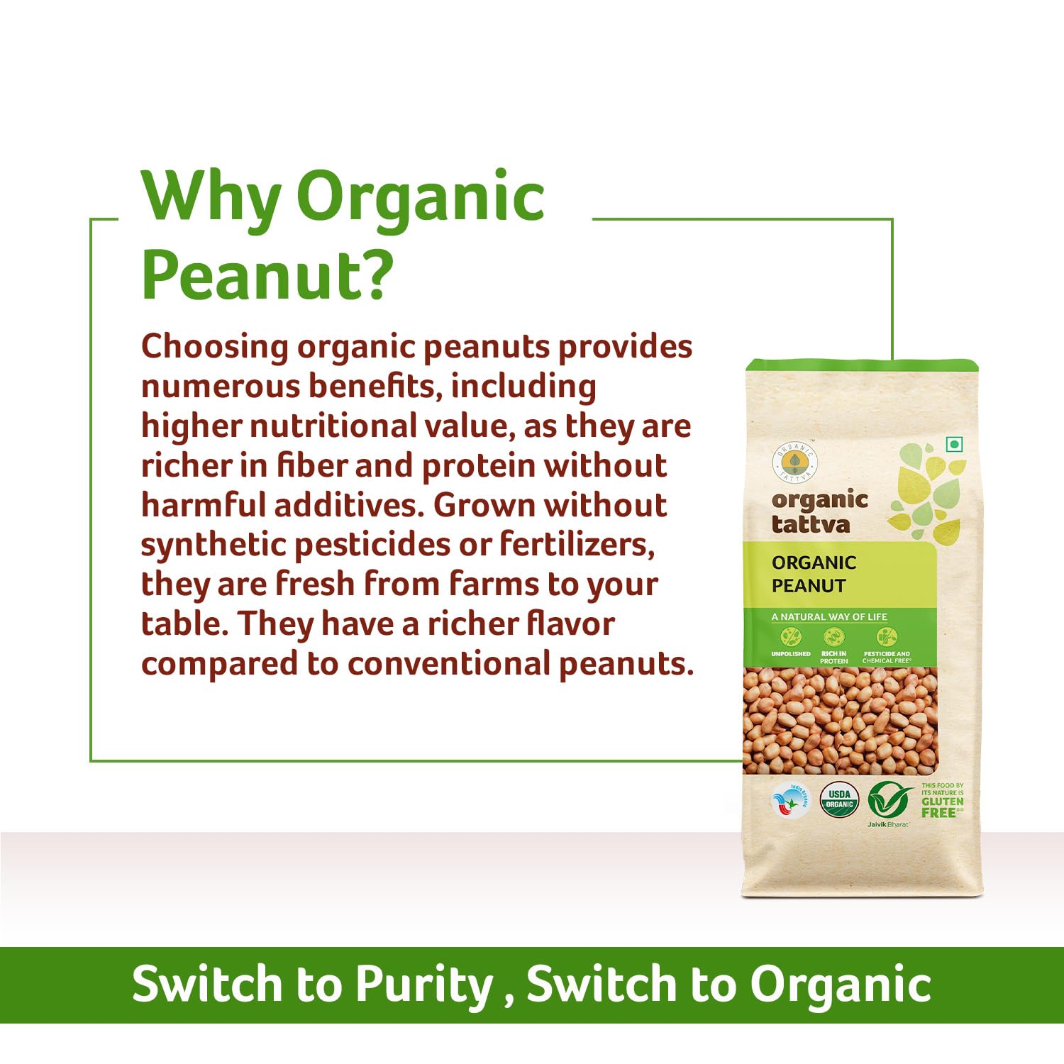 Organic Groundnuts/Peanuts, 500 Grms Certified By USDA