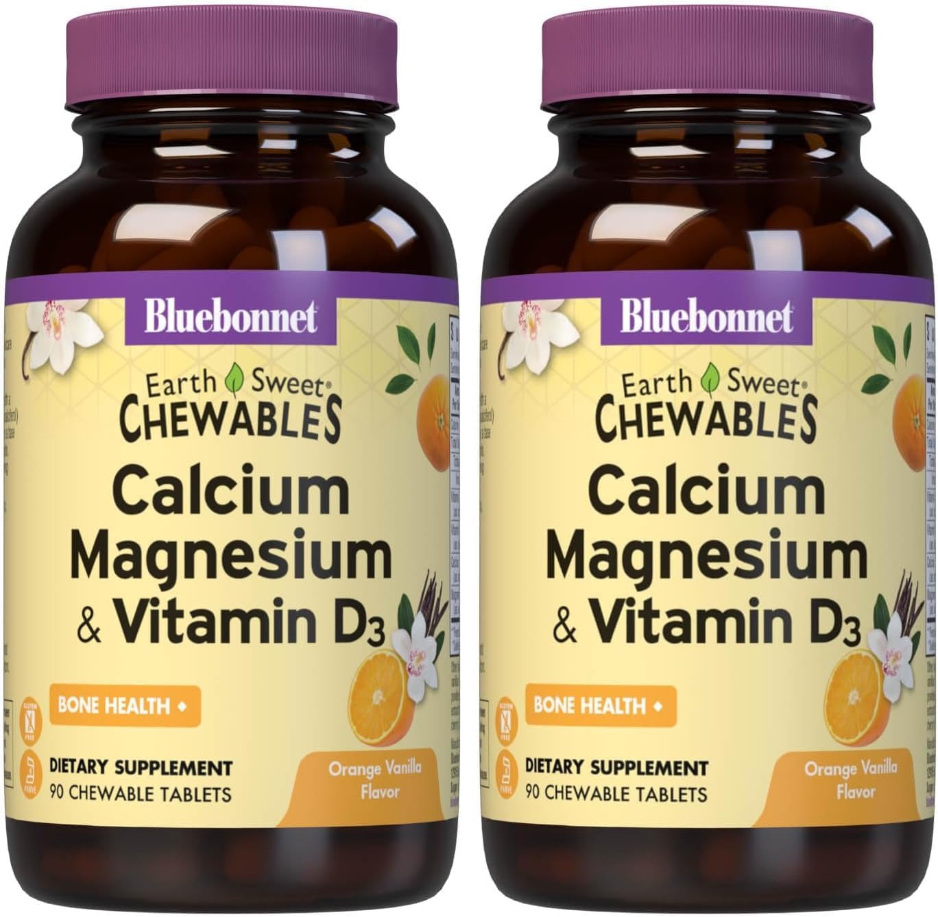 Bluebonnet Nutrition Calcium Magnesium Plus Vitamin D3 Earthsweet, Bone Health & Muscle Relaxation, Soy-Free, Gluten-Free, Kosher Certified, Dairy-Free, 90 Vanilla Flavored Chewable Tablets | Bone Health; Kosher Certified, Gluten-Free, Soy-Free, Dairy-Fr…
