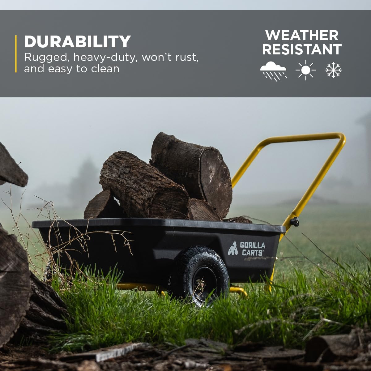 Gorilla Carts Poly Dump Cart, 2-Wheel Garden Wagon, 4 Cu Ft, 300lb Capacity
