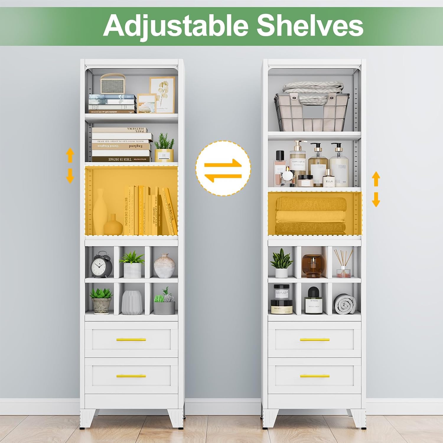 Ckzbx Tall Narrow Storage Cabinet 66.93" H Tall Bathroom Cabinet Metal Pantry Cabinets, 4 Adjustable Shelves for Kitchen, Home Office, Living Room, Dinning Room (20 inches Wide White)