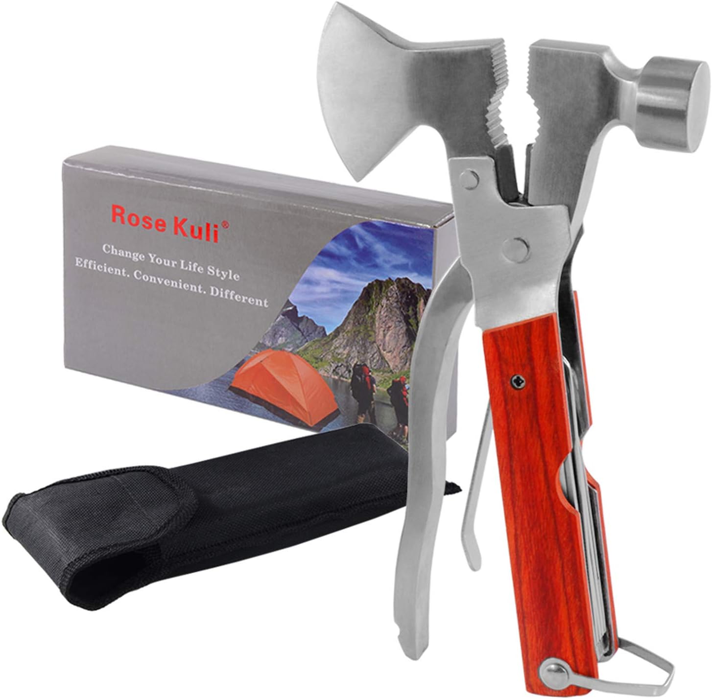 18-in-1 Multitool Camping Axe Hammer, Multi Tool with Plier, Knife | Emergency Escape Tool, Survival Gear for Outdoor Hunting Hiking, Fathers Day Gift for Men Dad Husband Boyfriend