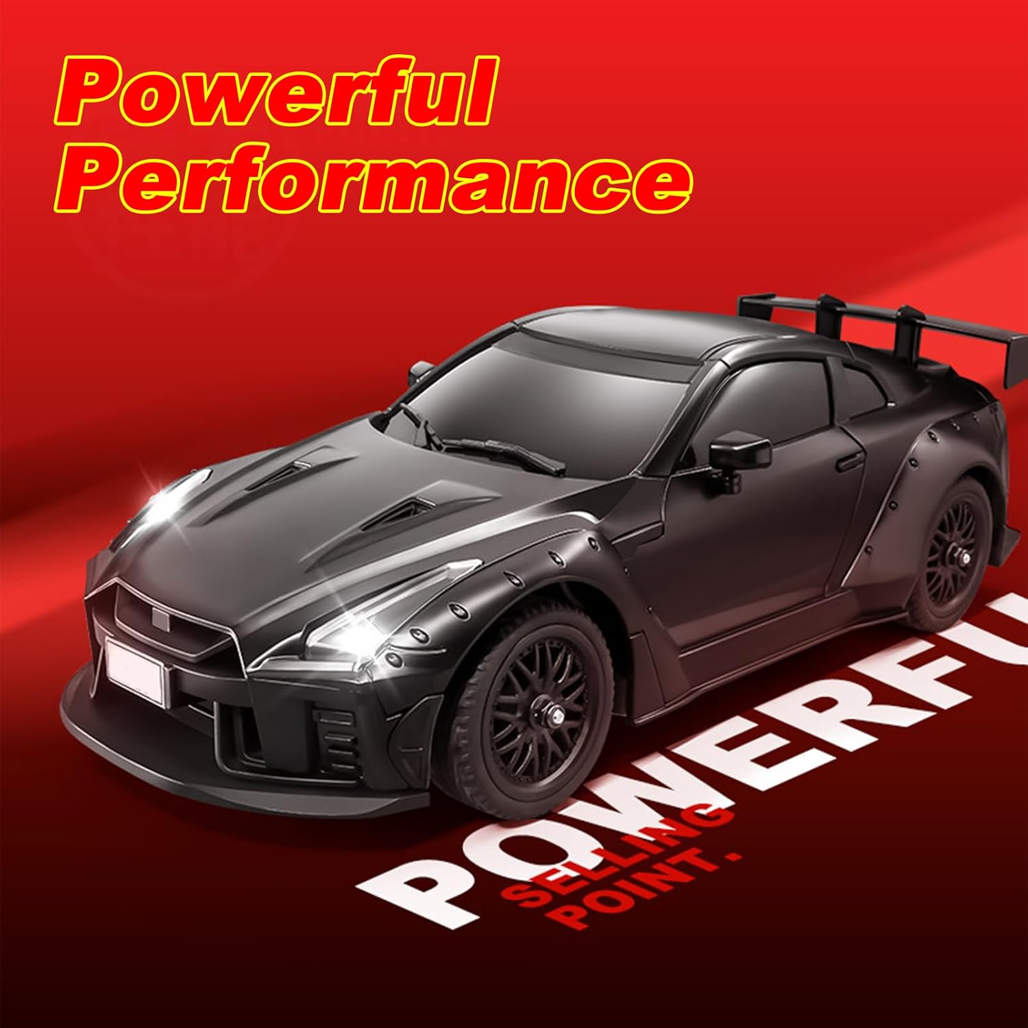 RC Drift Car, 1:16 Scales MN268 GTR Remote Control Drift Car with Gyro, LED Lights, Drifting Tires