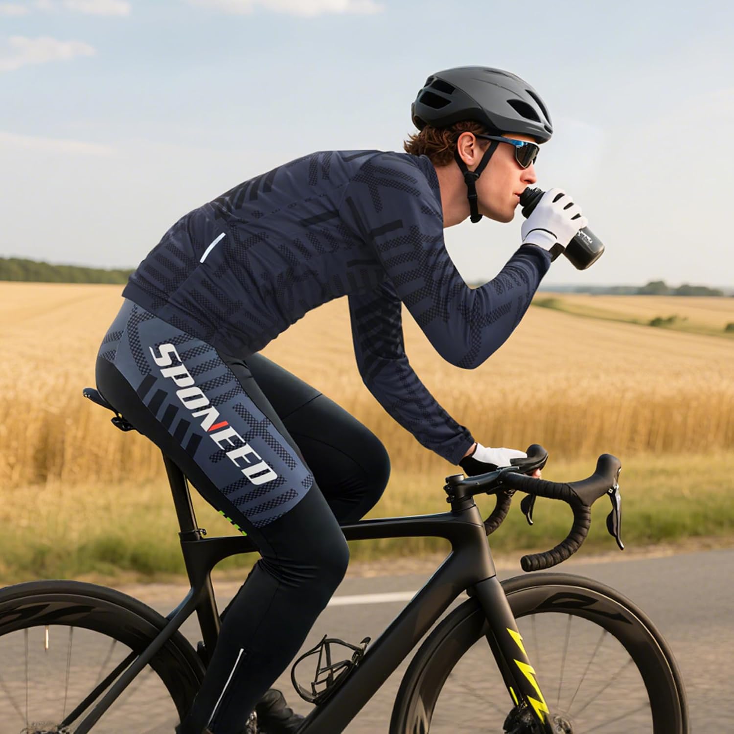 sponeed Cycling Clothes for Men Long Sleeve Mountain Bike Road Bicycle Shirt Jerseys Padded Pants Biking Outfits